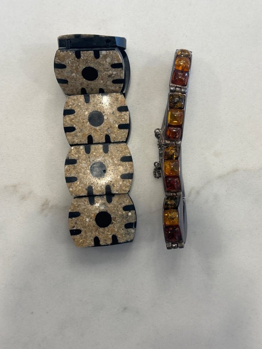 Vintage Amber Stone Link Bracelet Set Silver-Tone Multi One Size - Picture 3 of 3